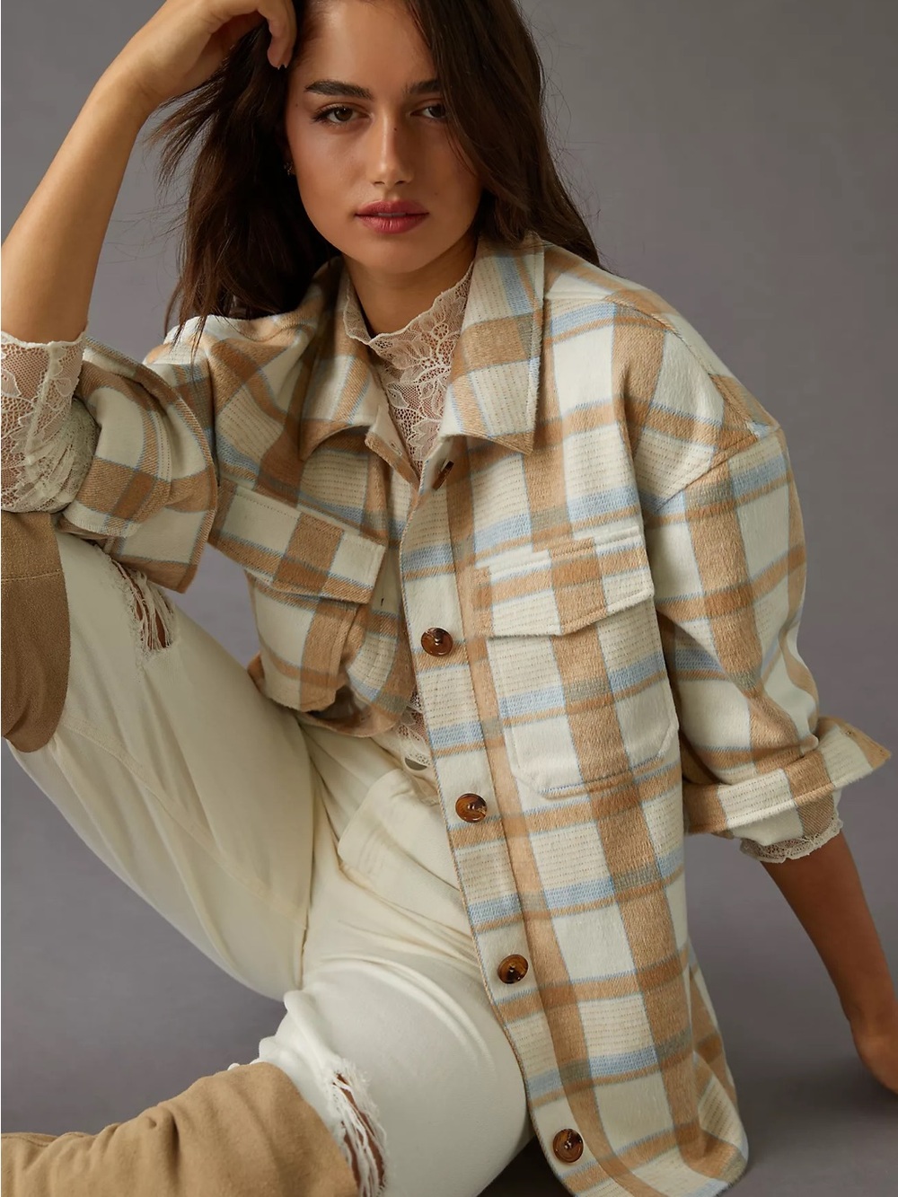 Anthropologie Avec Les Filles boxy plaid shirt jacket large